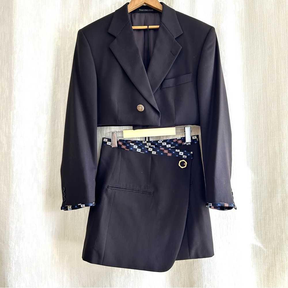 Reworked Upcycled Moores 100% Wool Cropped Blazer & Skirt Set